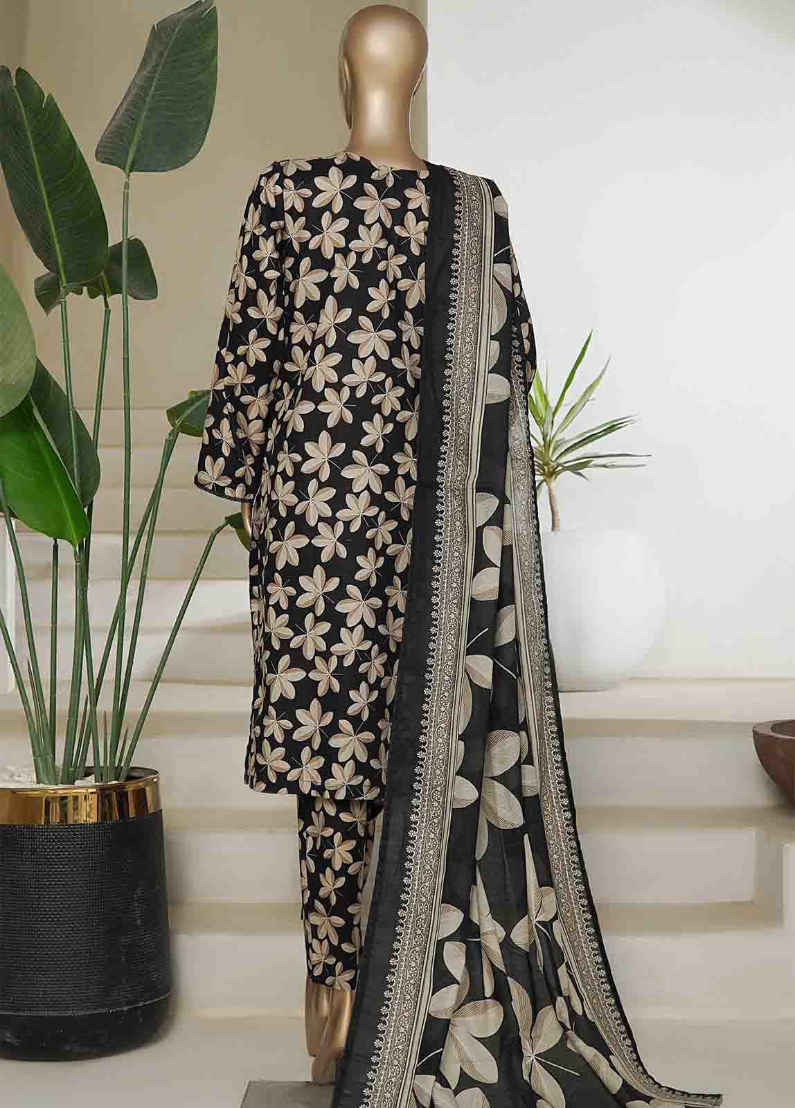 Bin Saeed Fabric - NSM-0216-PR R10-11- 3 Piece Printed Cotton Stitched Suit