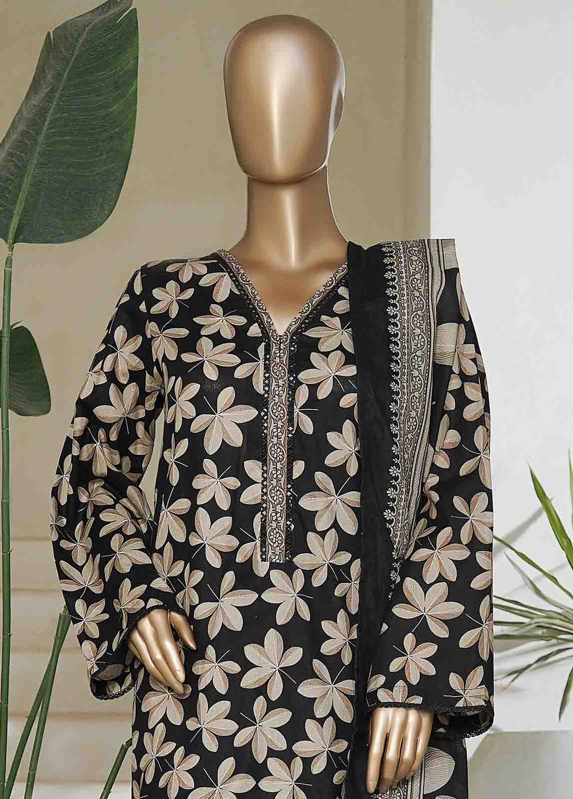 Bin Saeed Fabric - NSM-0216-PR R10-11- 3 Piece Printed Cotton Stitched Suit