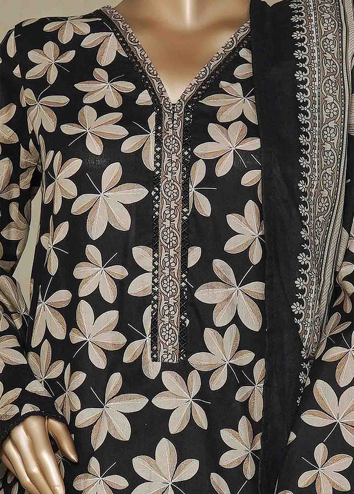 Bin Saeed Fabric - NSM-0216-PR R10-11- 3 Piece Printed Cotton Stitched Suit