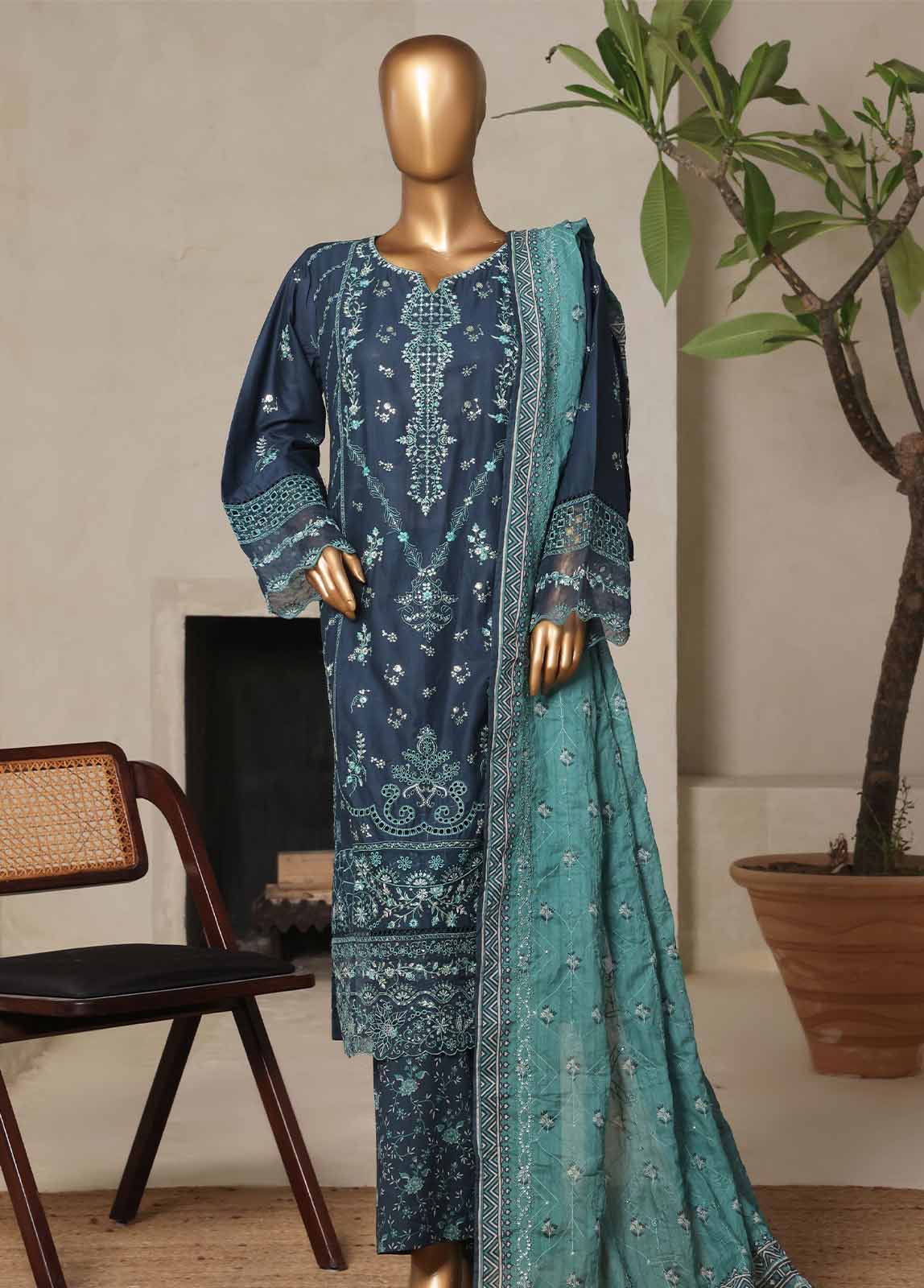 Bin Saeed Fabric - NSM-024-DEMB- 3 Piece Luxury Embroidered Stitched Suit