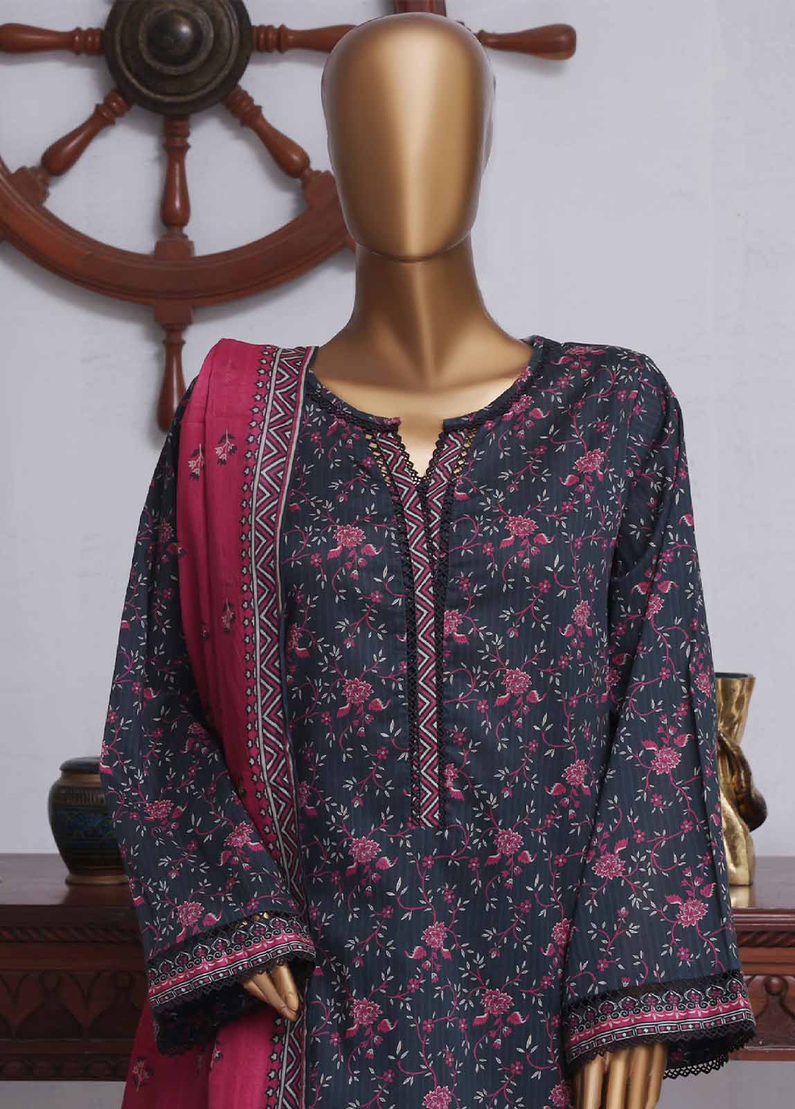 Bin Saeed Fabric - NSM-025- 3 Piece Printed Farshi Shalwar Suit