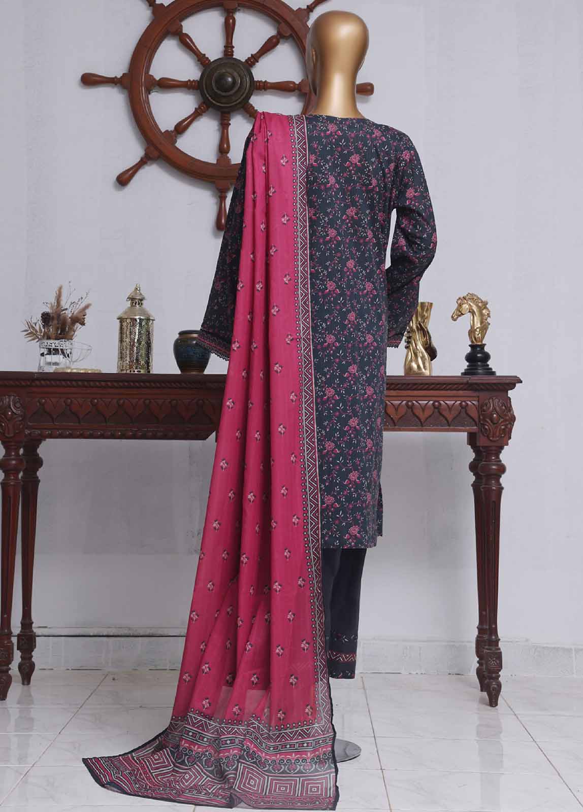 Bin Saeed Fabric - NSM-025- 3 Piece Printed Farshi Shalwar Suit
