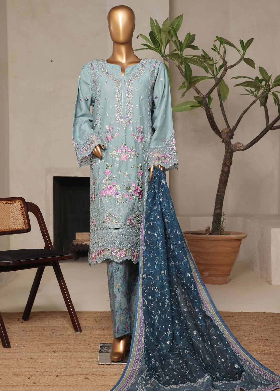 Bin Saeed Fabric - NSM-026-DEMB- 3 Piece Luxury Embroidered Stitched Suit