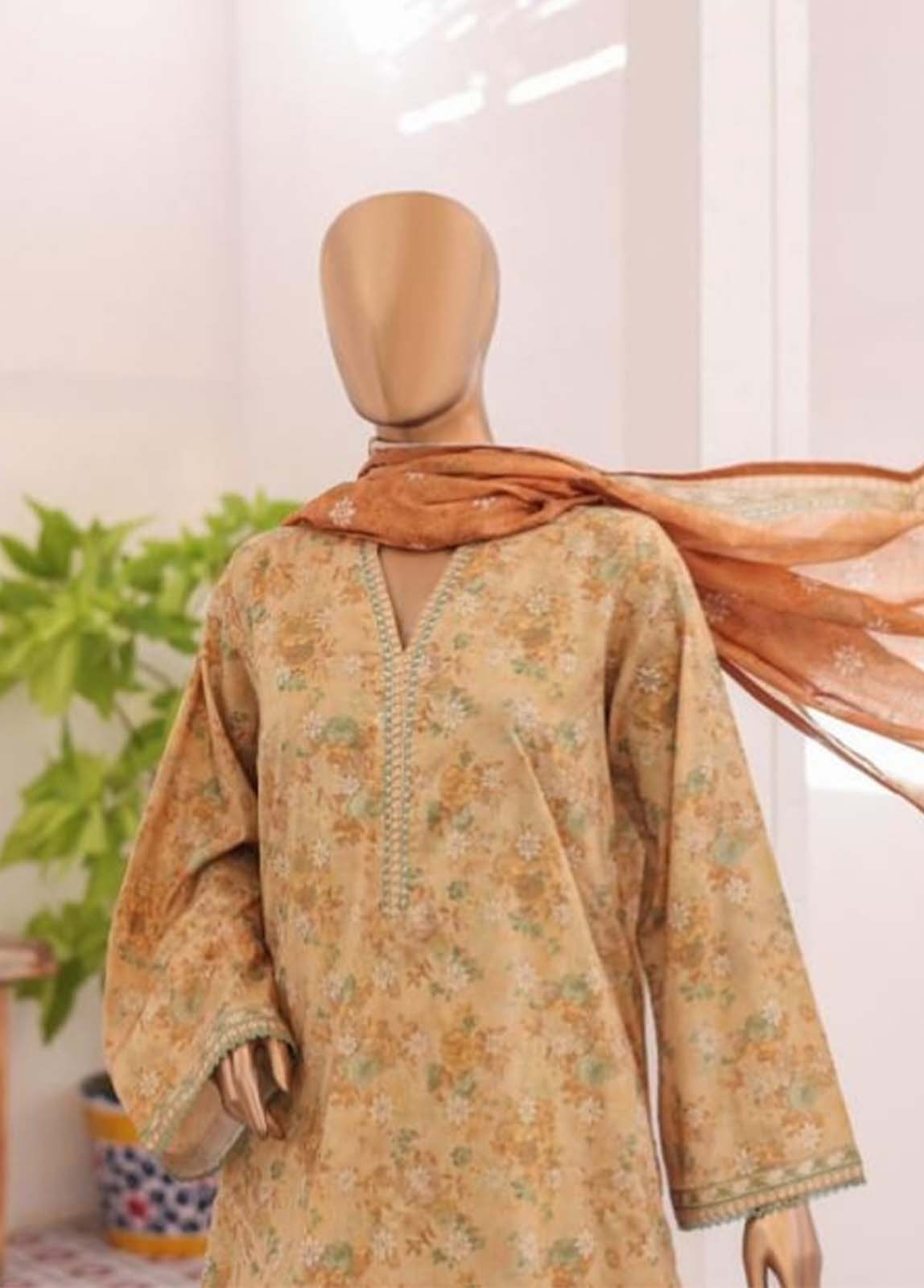 Bin Saeed Fabric - NSM-028- 3 Piece Printed Farshi Shalwar Suit