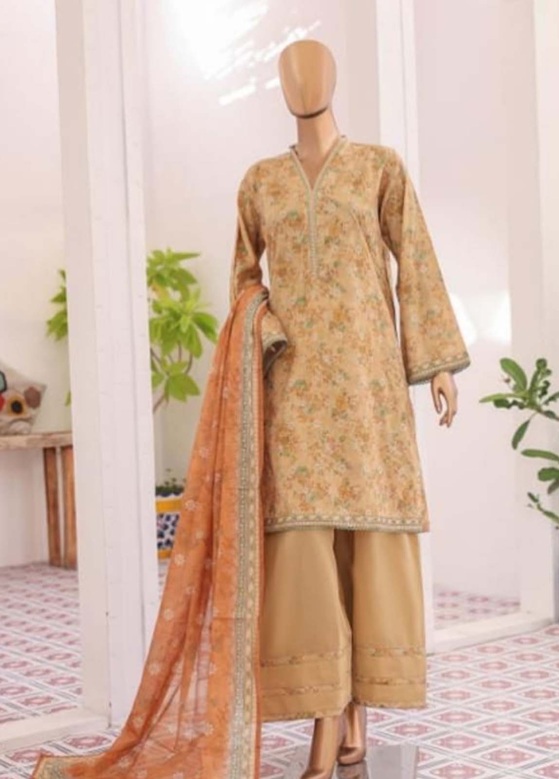 Bin Saeed Fabric - NSM-028- 3 Piece Printed Farshi Shalwar Suit