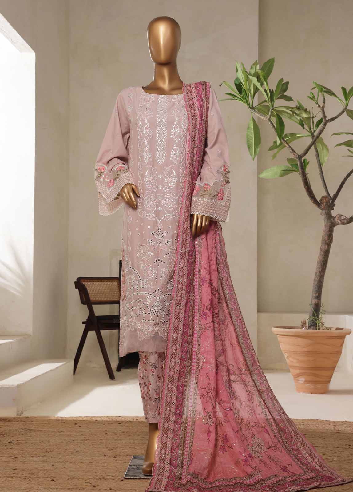 Bin Saeed Fabric - NSM-030-DEMB- 3 Piece Luxury Embroidered Stitched Suit