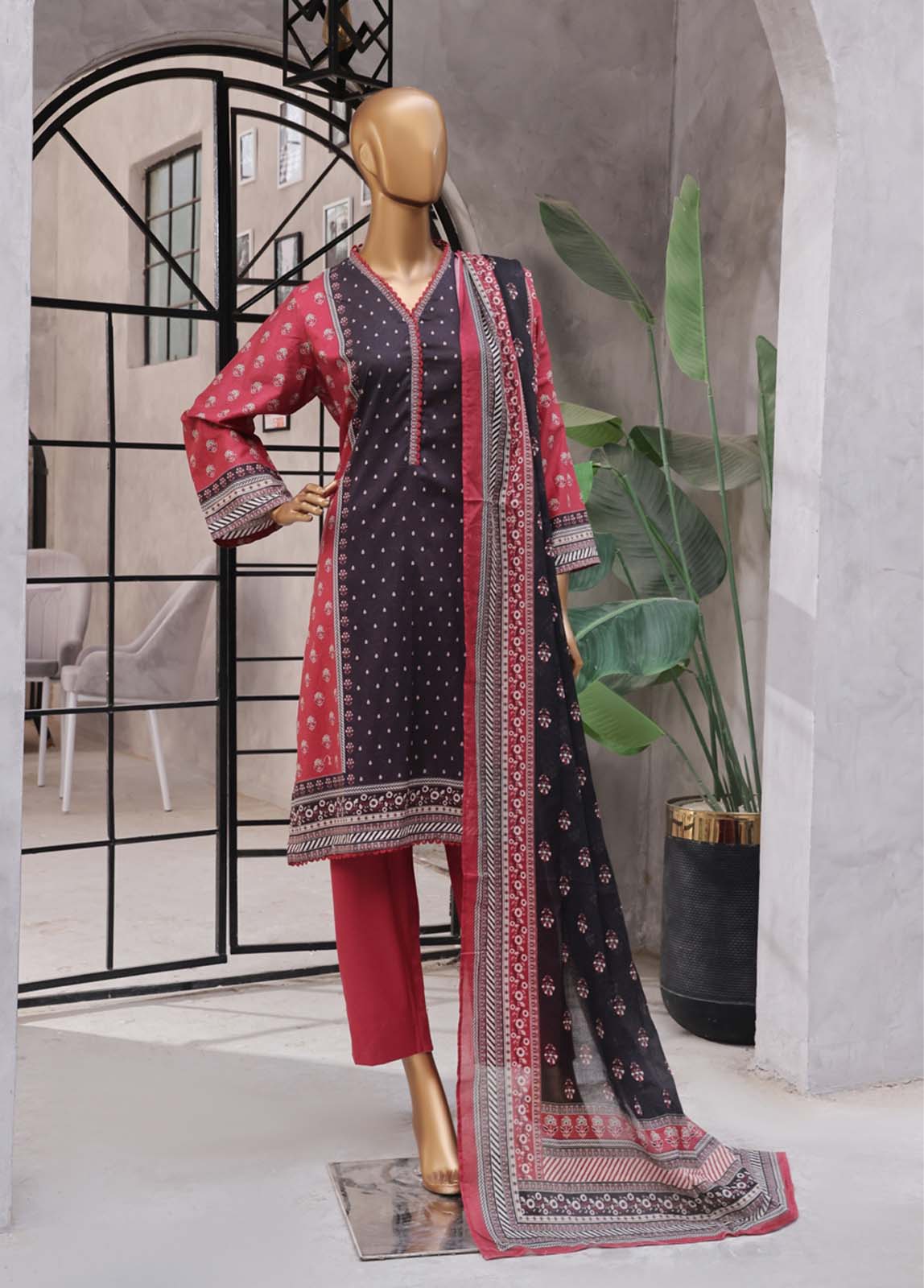 Bin Saeed Fabric - NSM-032- 3 Piece Printed Stitched Suit