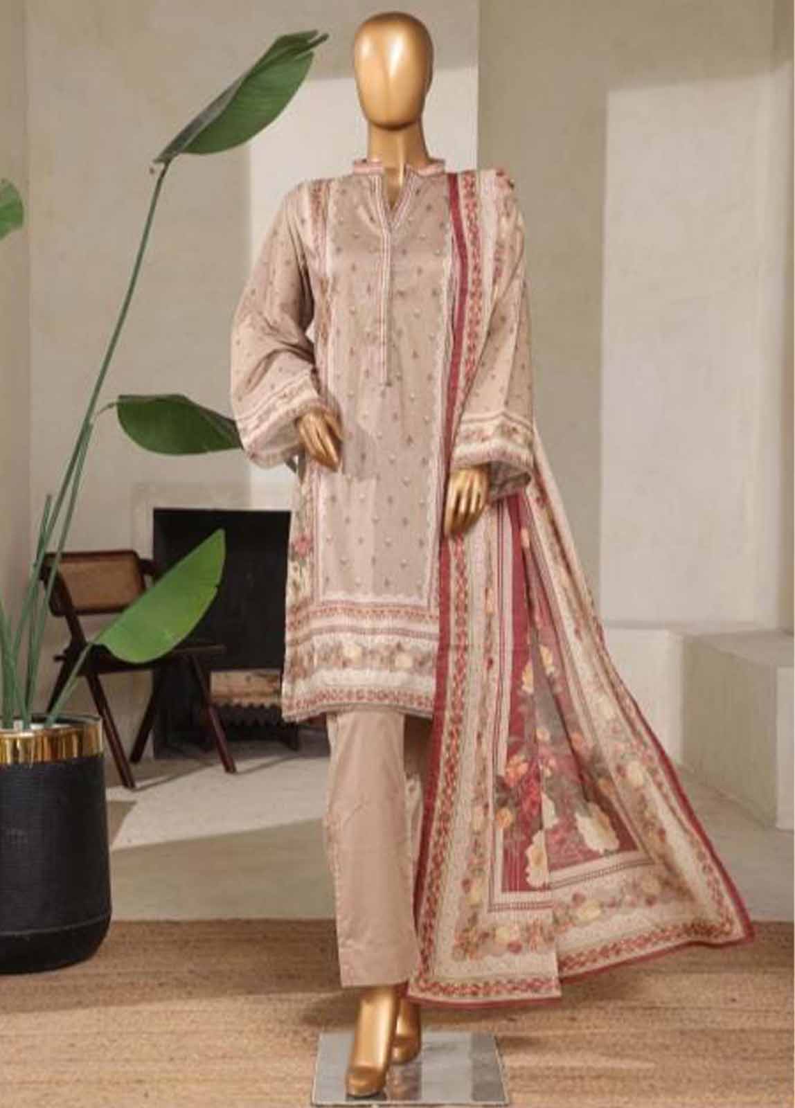 Bin Saeed Fabric - NSM-034- 3 Piece Printed Stitched Suit