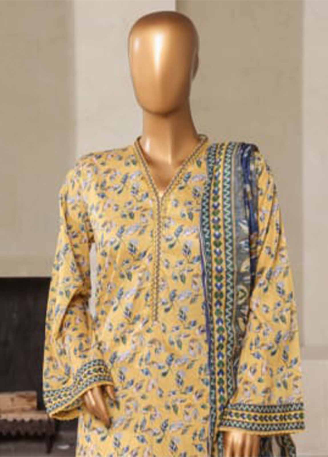 Bin Saeed Fabric - NSM-037- 3 Piece Printed Farshi Shalwar Suit