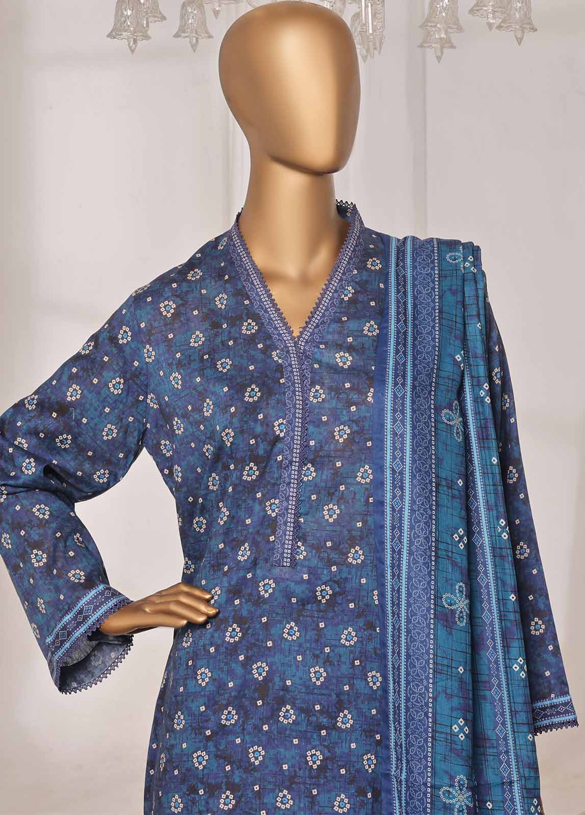 Bin Saeed Fabric - NSM-039-PR R1-4- 3 Piece Printed Stitched Suit