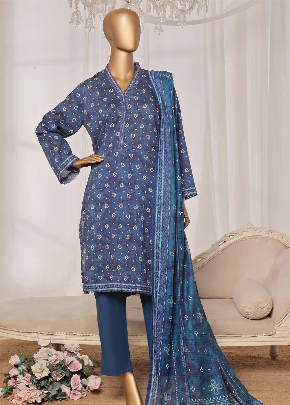 Bin Saeed Fabric - NSM-039-PR R1-4- 3 Piece Printed Stitched Suit