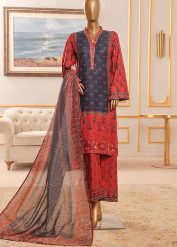 Bin Saeed Fabric - NSM-046-EMB R-64-3 Piece Chikankari Stitched Suit