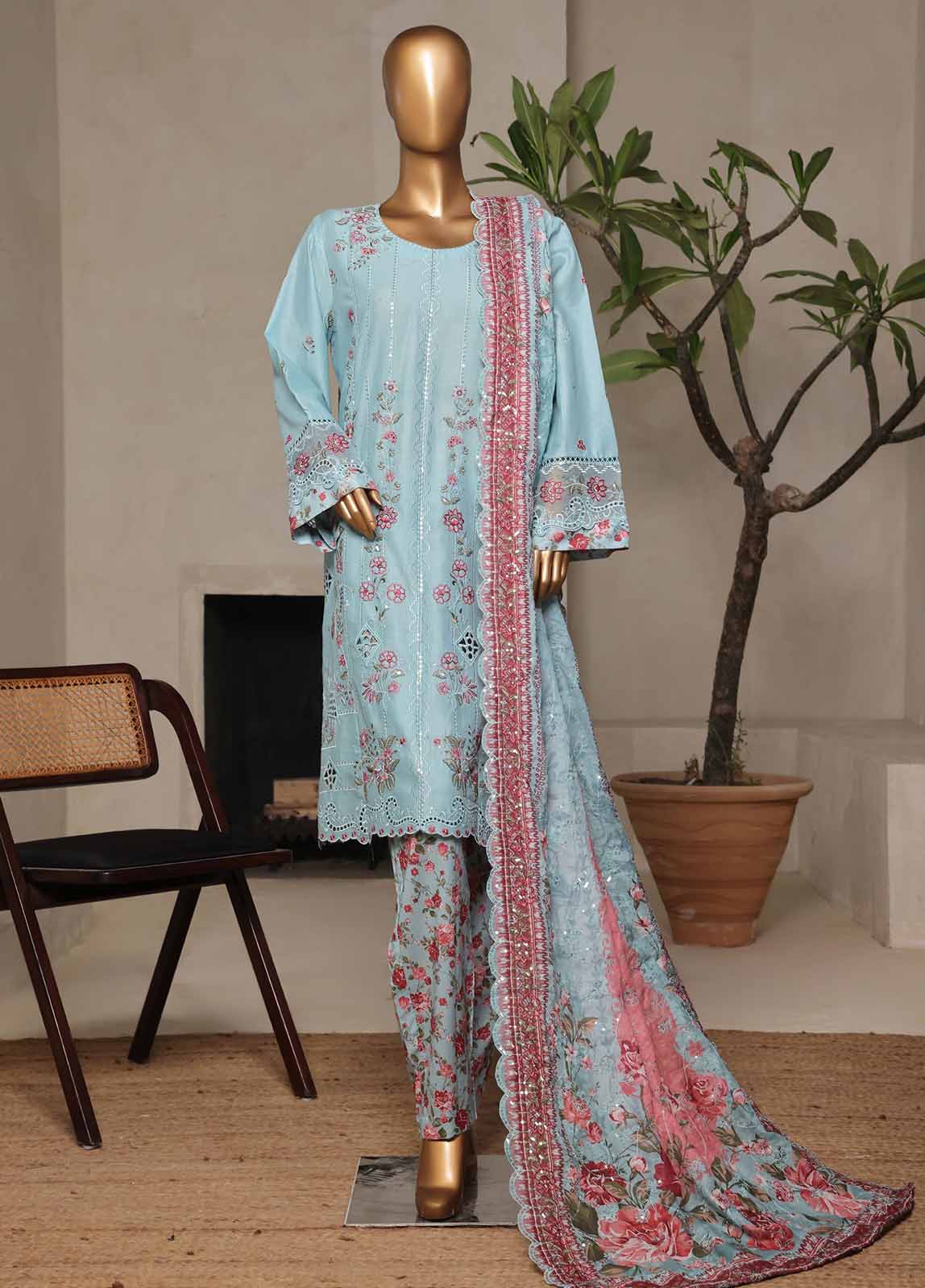 Bin Saeed Fabric - NSM-048-DEMB- 3 Piece Luxury Embroidered Stitched Suit
