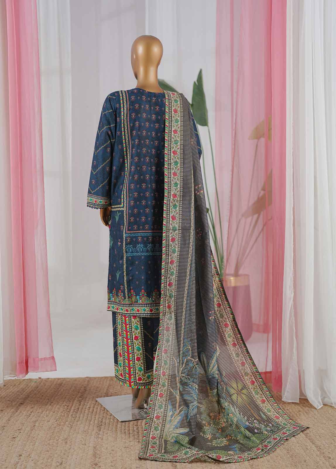 Bin Saeed Fabric - NSM-052-EMBC-3 Piece Chikankari Stitched Suit