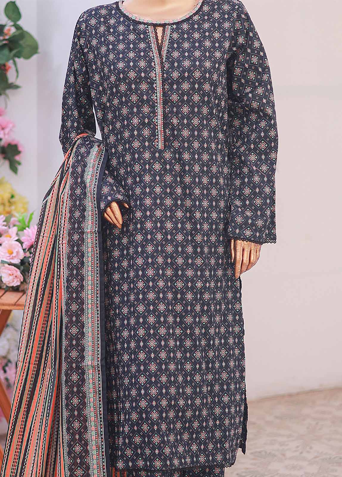 Bin Saeed Fabric - NSM-053- 3 Piece Printed Stitched Suit