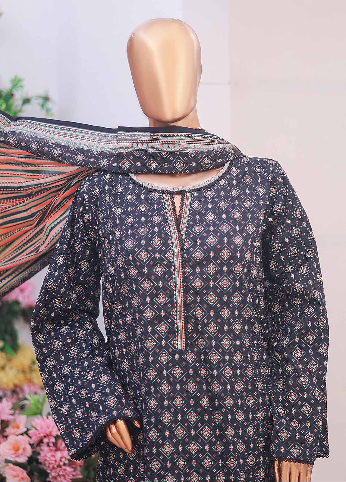 Bin Saeed Fabric - NSM-053- 3 Piece Printed Stitched Suit