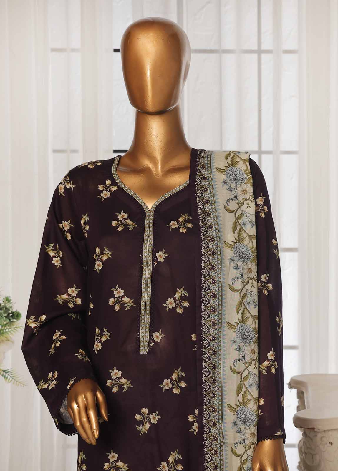 Bin Saeed Fabric - NSM-059- 3 Piece Printed Stitched Suit