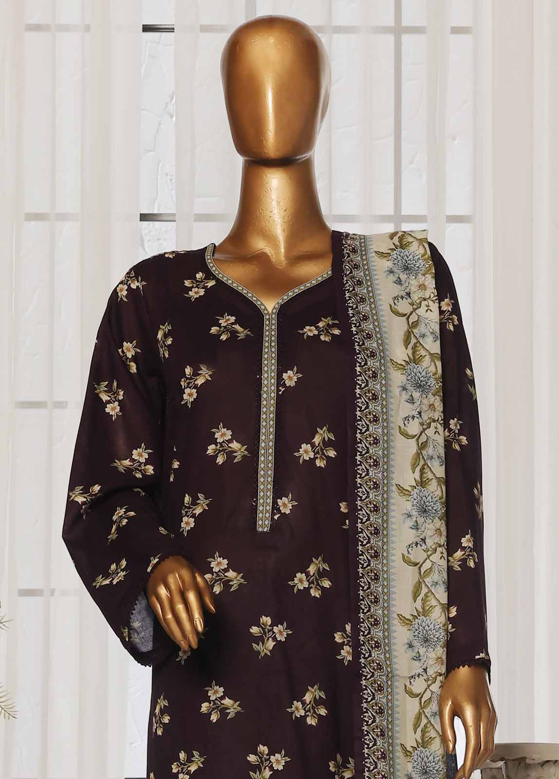 Bin Saeed Fabric - NSM-059- 3 Piece Printed Stitched Suit
