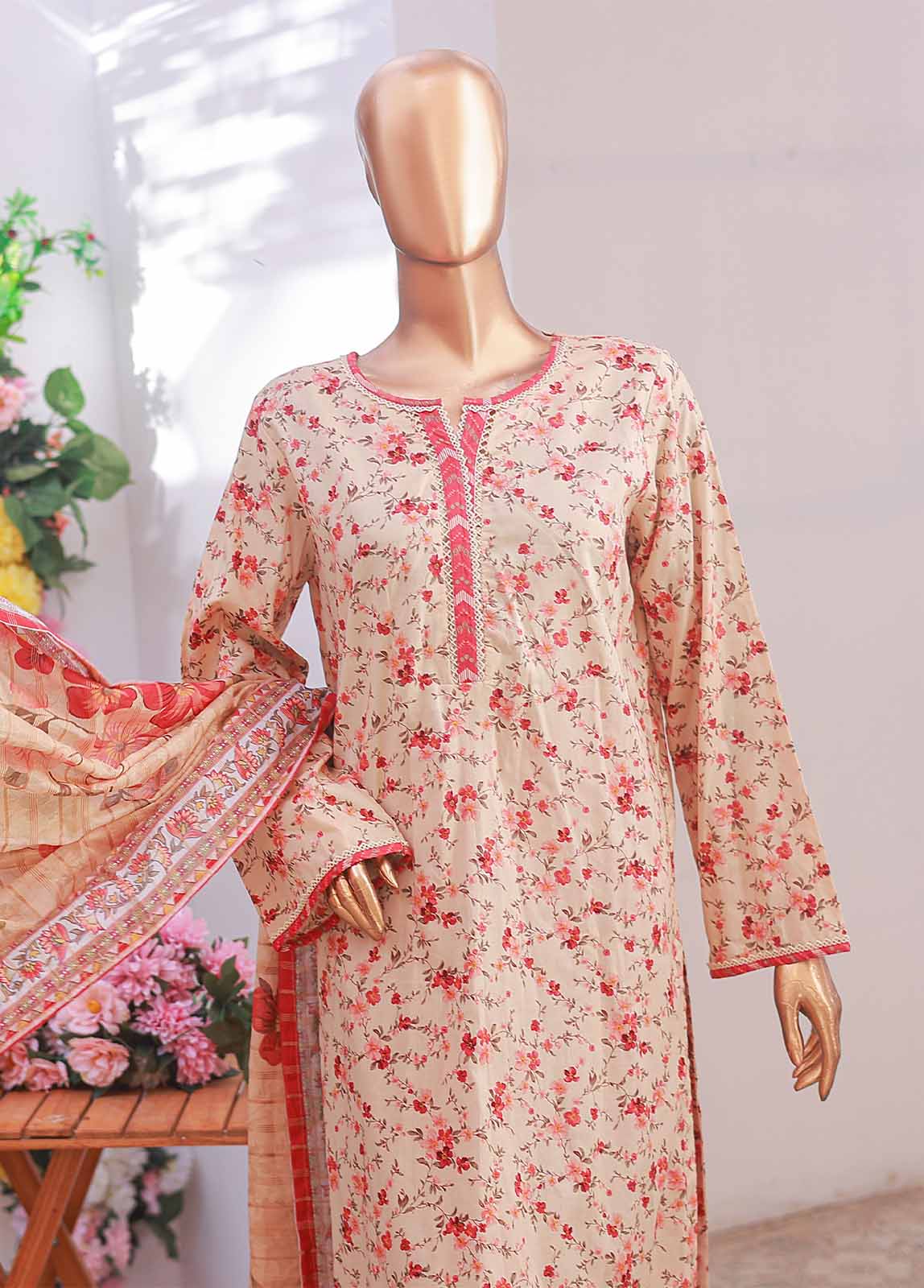 Bin Saeed Fabric - NSM-060- 3 Piece Printed Stitched Suit