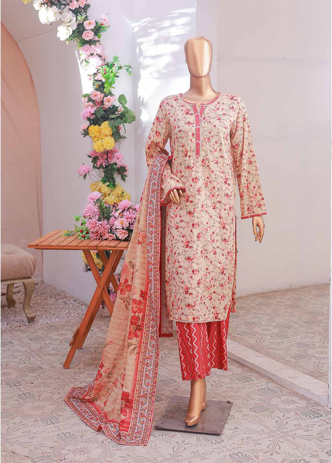 Bin Saeed Fabric - NSM-060- 3 Piece Printed Stitched Suit