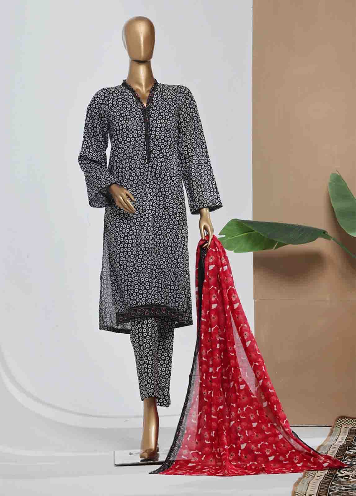 Bin Saeed Fabric - NSM-061- 3 Piece Printed Stitched Suit