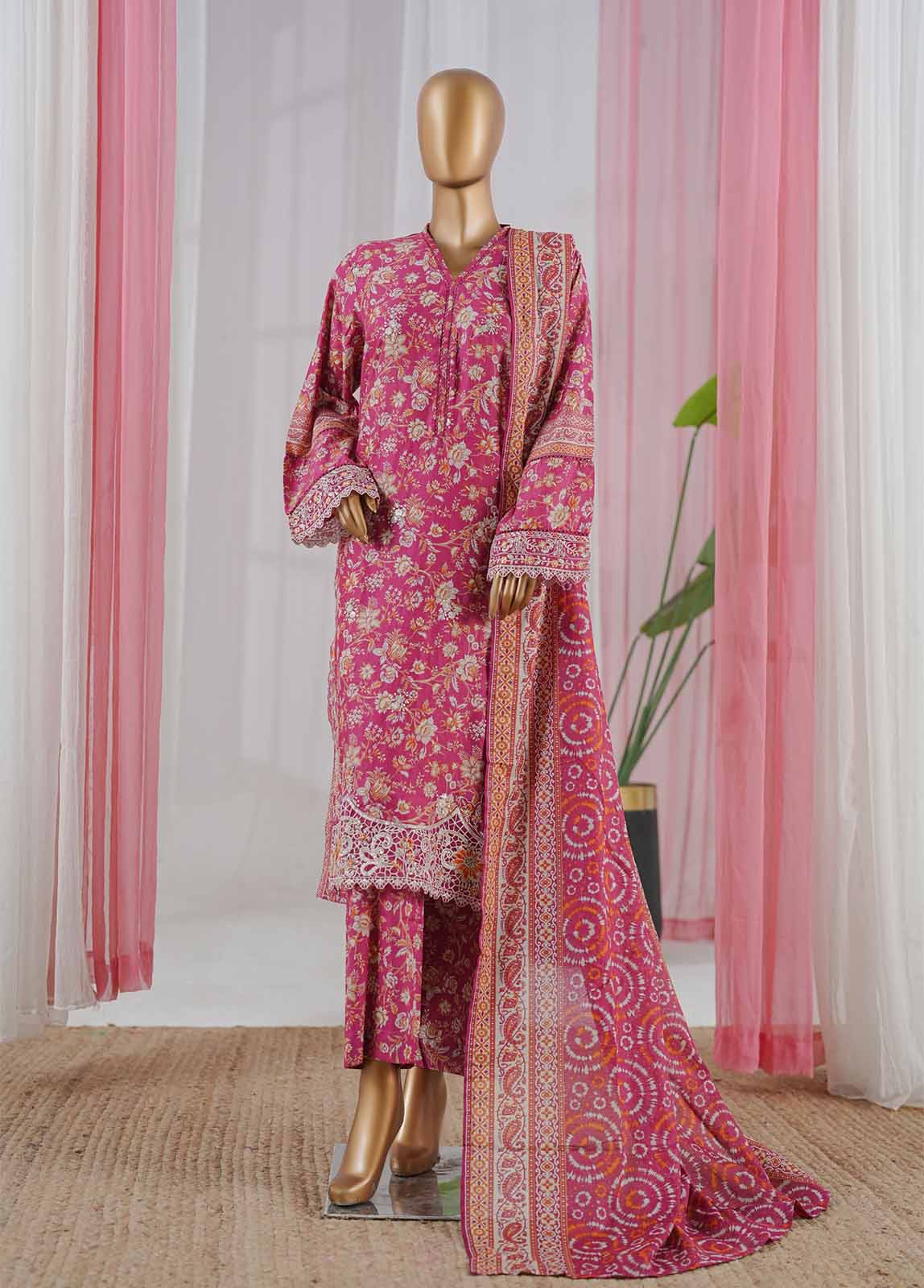 Bin Saeed Fabric - NSM-067-EMBC-3 Piece Chikankari Stitched Suit