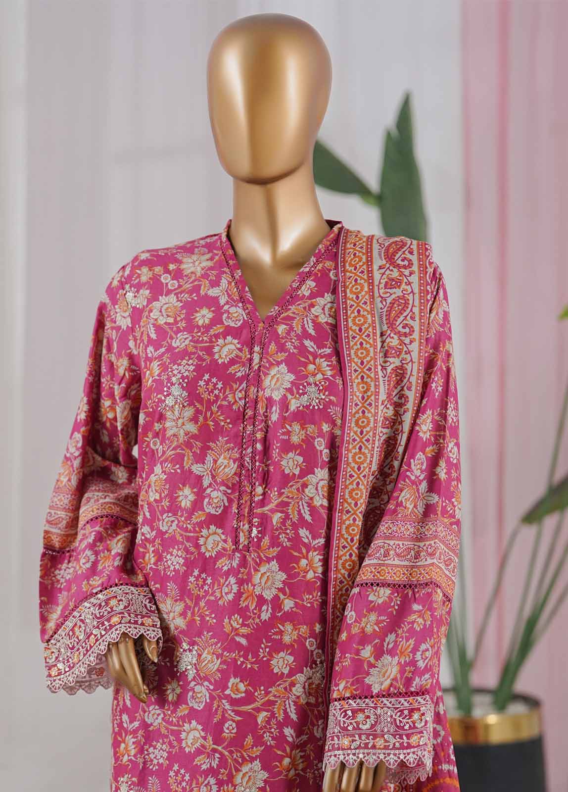 Bin Saeed Fabric - NSM-067-EMBC-3 Piece Chikankari Stitched Suit