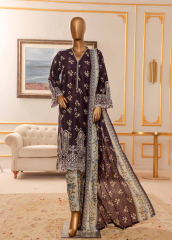 Bin Saeed Fabric - NSM-071-EMB R-64-3 Piece Chikankari Stitched Suit