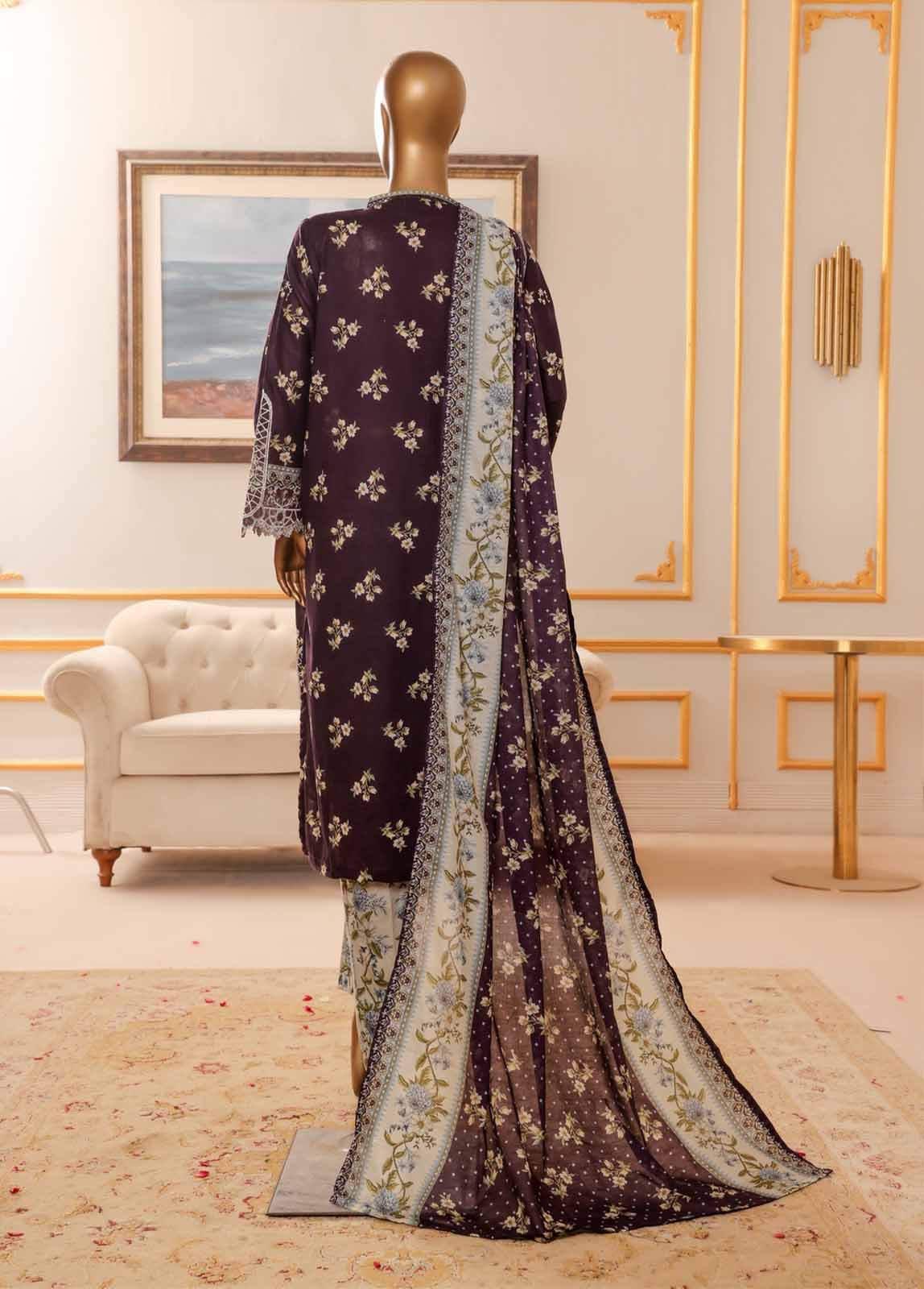 Bin Saeed Fabric - NSM-071-EMB R-64-3 Piece Chikankari Stitched Suit