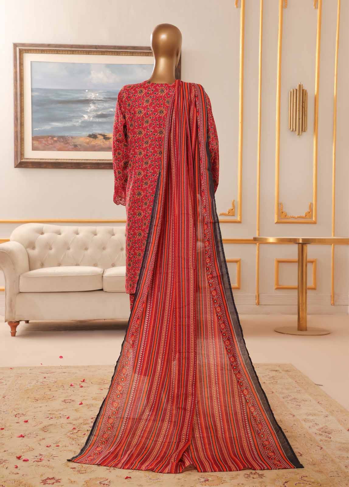 Bin Saeed Fabric - NSM-073-EMB R-64-3 Piece Chikankari Stitched Suit