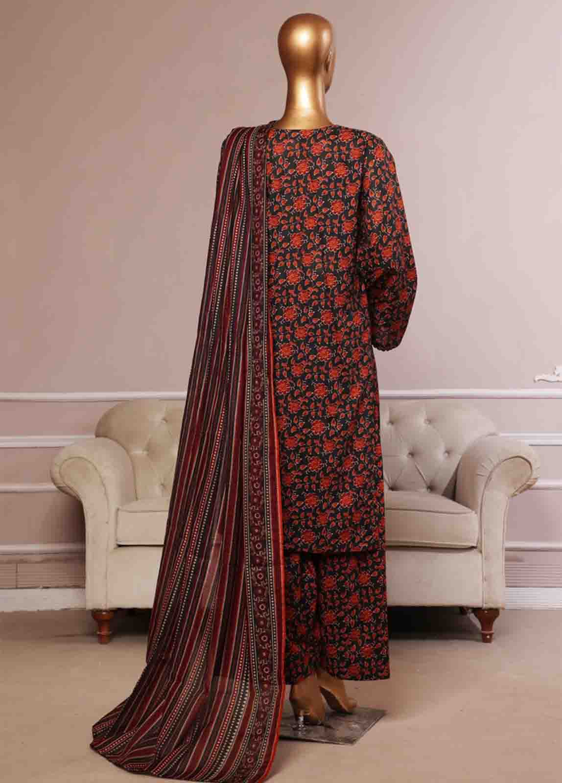 Bin Saeed Fabric - NSM-074- 3 Piece Printed Farshi Shalwar Suit