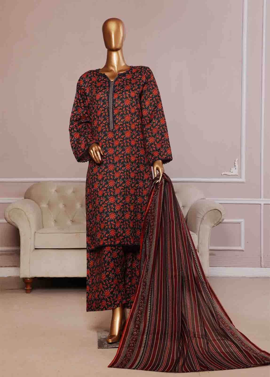 Bin Saeed Fabric - NSM-074- 3 Piece Printed Farshi Shalwar Suit