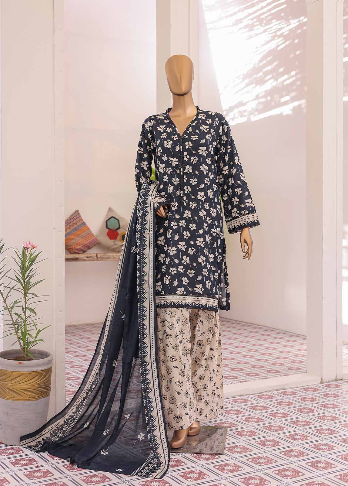 Bin Saeed Fabric - NSM-076- 3 Piece Printed Farshi Shalwar Suit