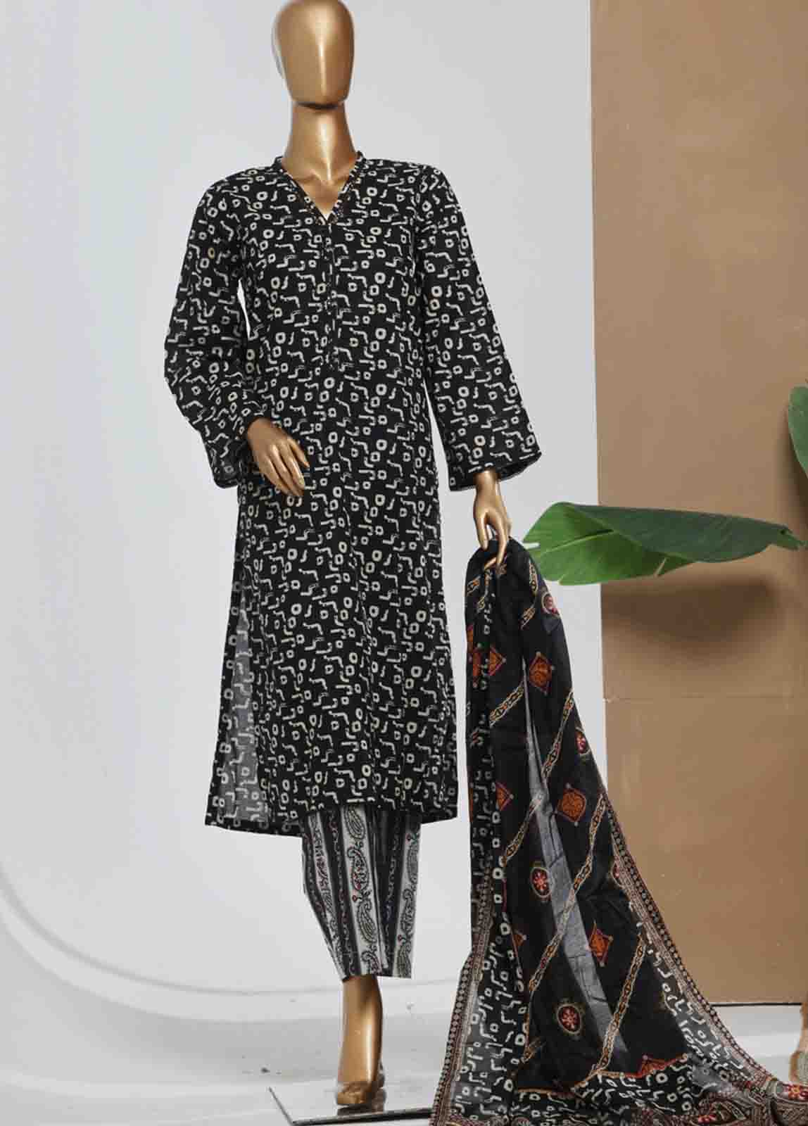 Bin Saeed Fabric - NSM-077- 3 Piece Printed Stitched Suit