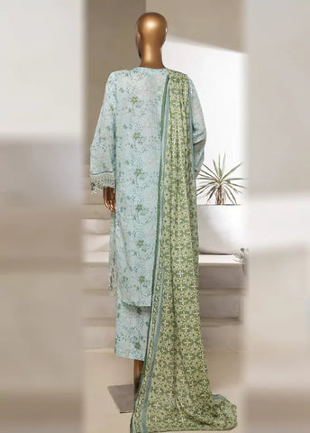 3 Piece Embroidered Ice Blue Cotton Shirt with Trouser & Dupatta