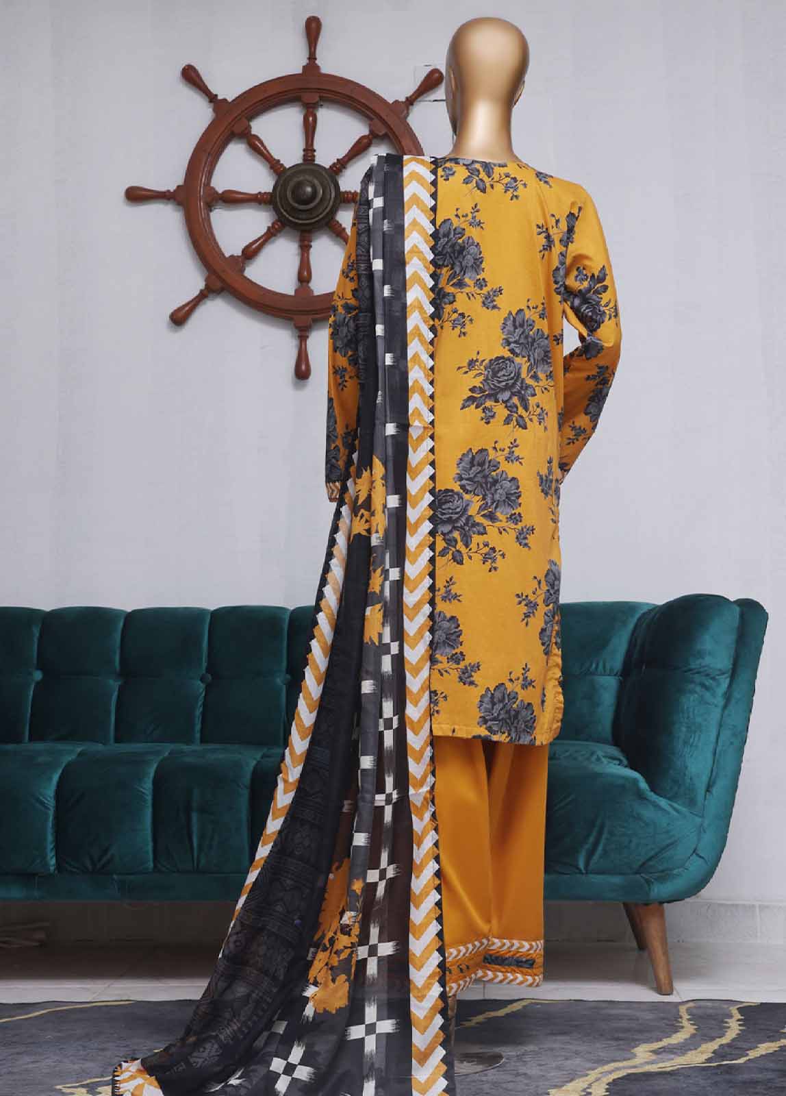 Bin Saeed Fabric - NSM-082- 3 Piece Printed Farshi Shalwar Suit