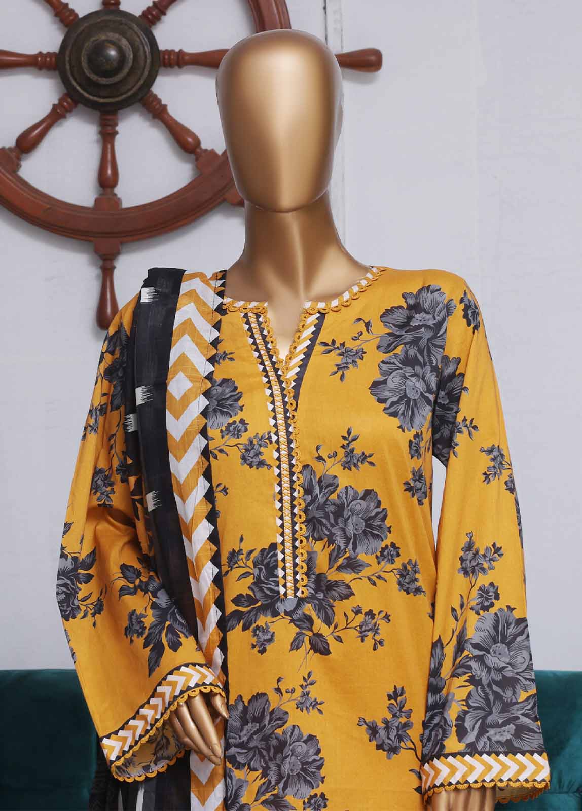 Bin Saeed Fabric - NSM-082- 3 Piece Printed Farshi Shalwar Suit