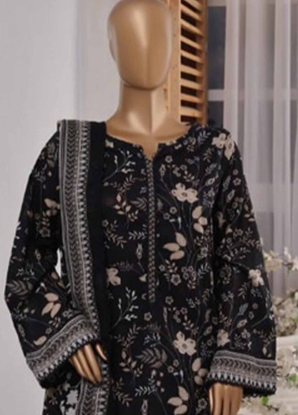 Bin Saeed Fabric - NSM-083- 3 Piece Printed Farshi Shalwar Suit