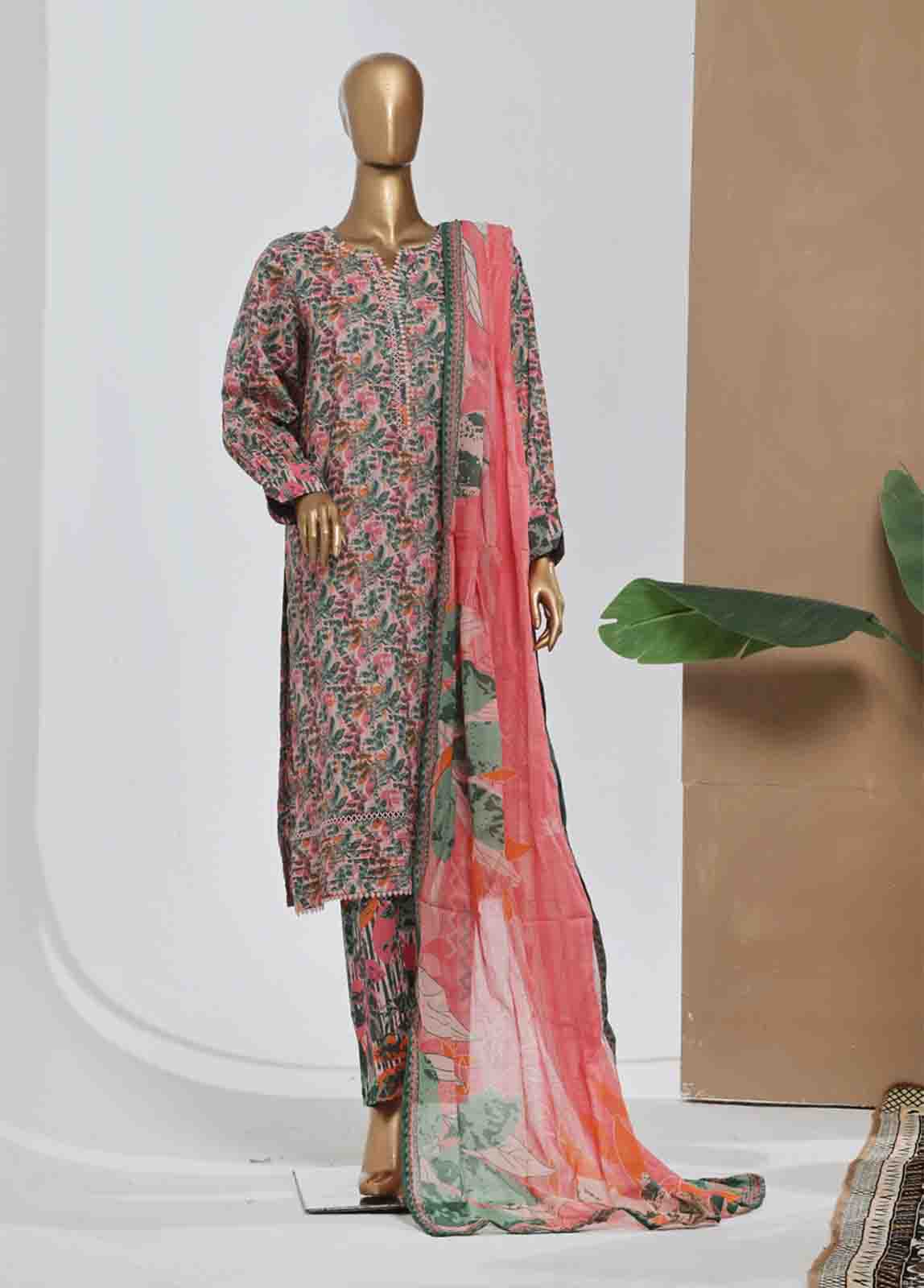 Bin Saeed Fabric - NSM-084- 3 Piece Printed Stitched Suit