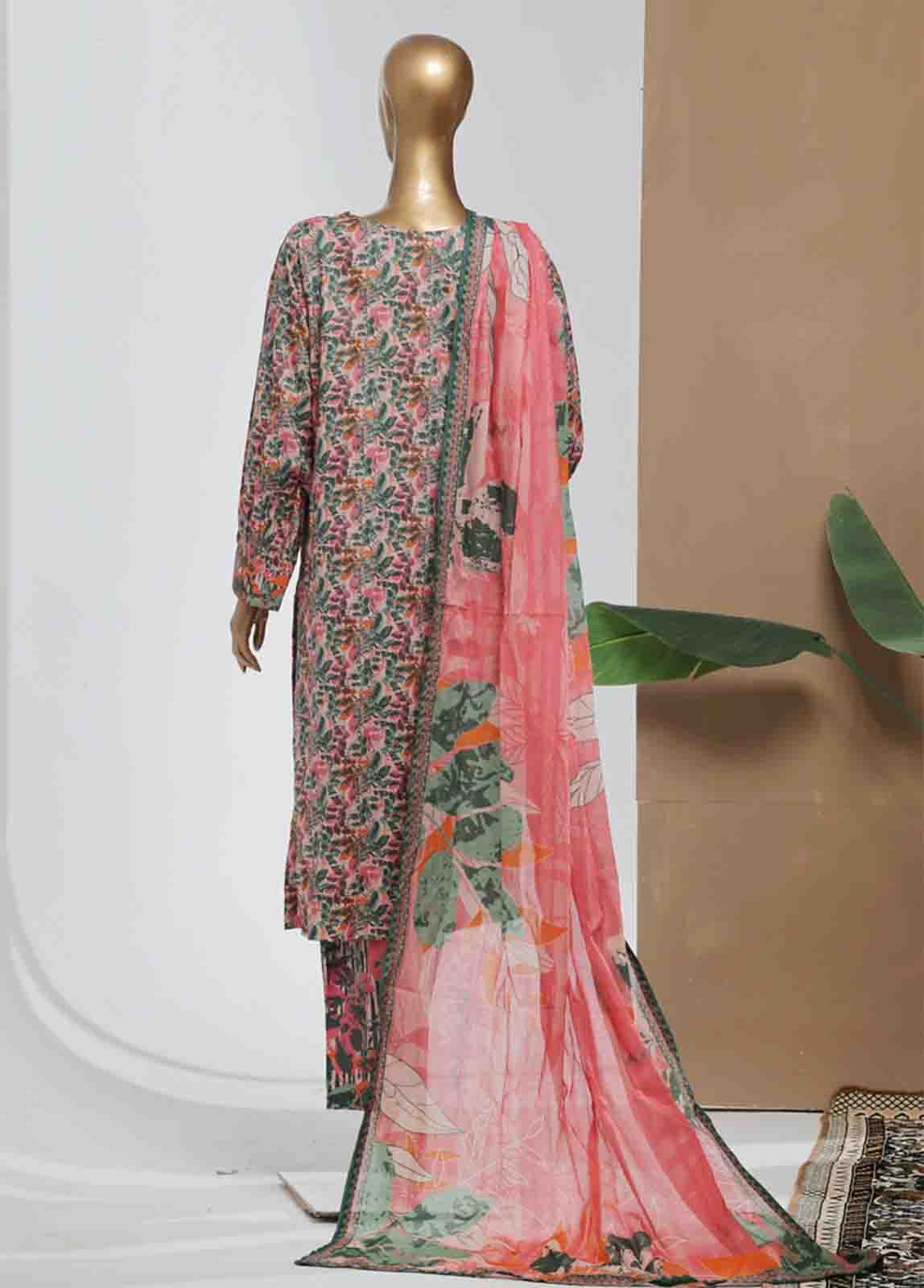 Bin Saeed Fabric - NSM-084- 3 Piece Printed Stitched Suit