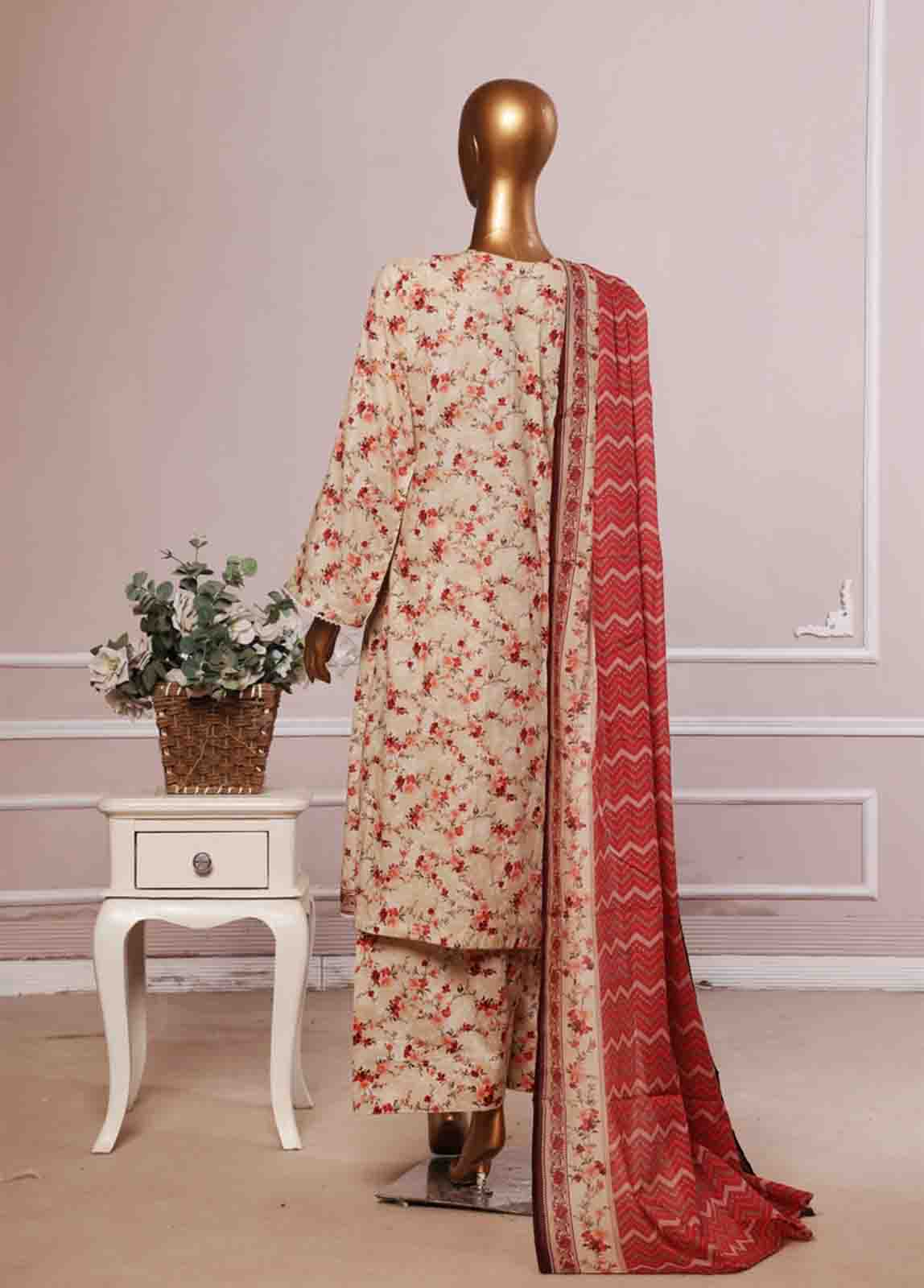 Bin Saeed Fabric - NSM-085- 3 Piece Printed Farshi Shalwar Suit