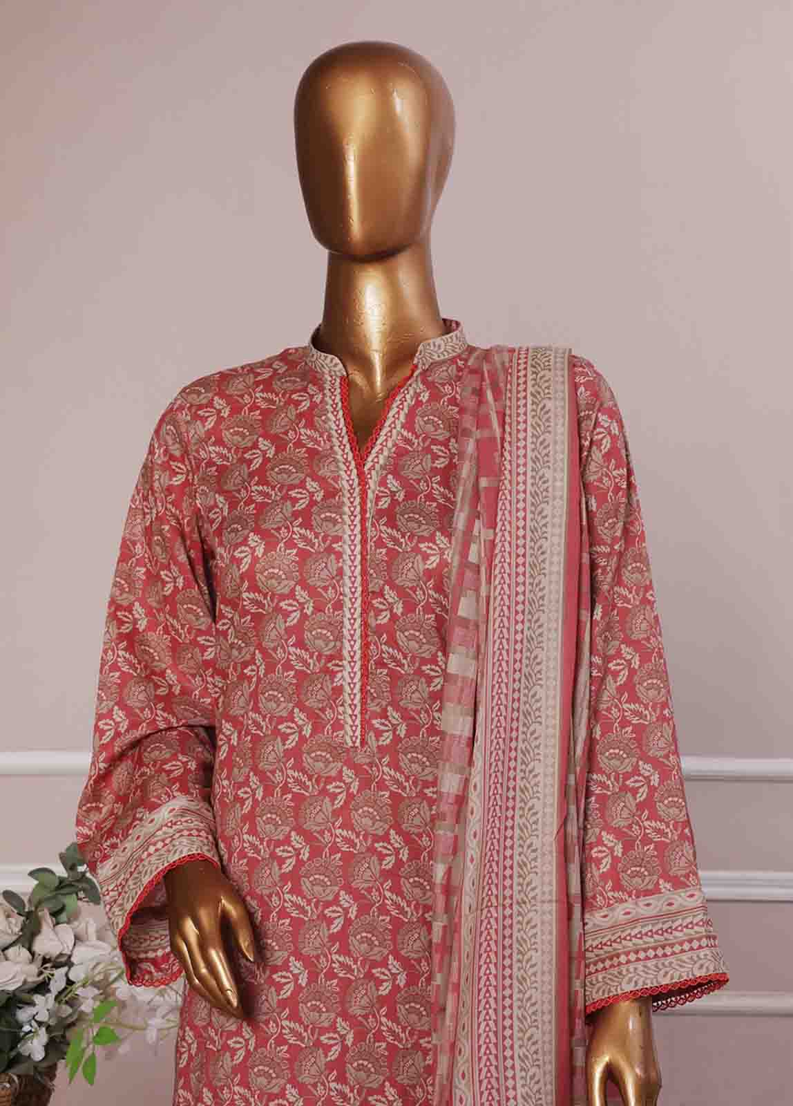 Bin Saeed Fabric - NSM-086- 3 Piece Printed Farshi Shalwar Suit