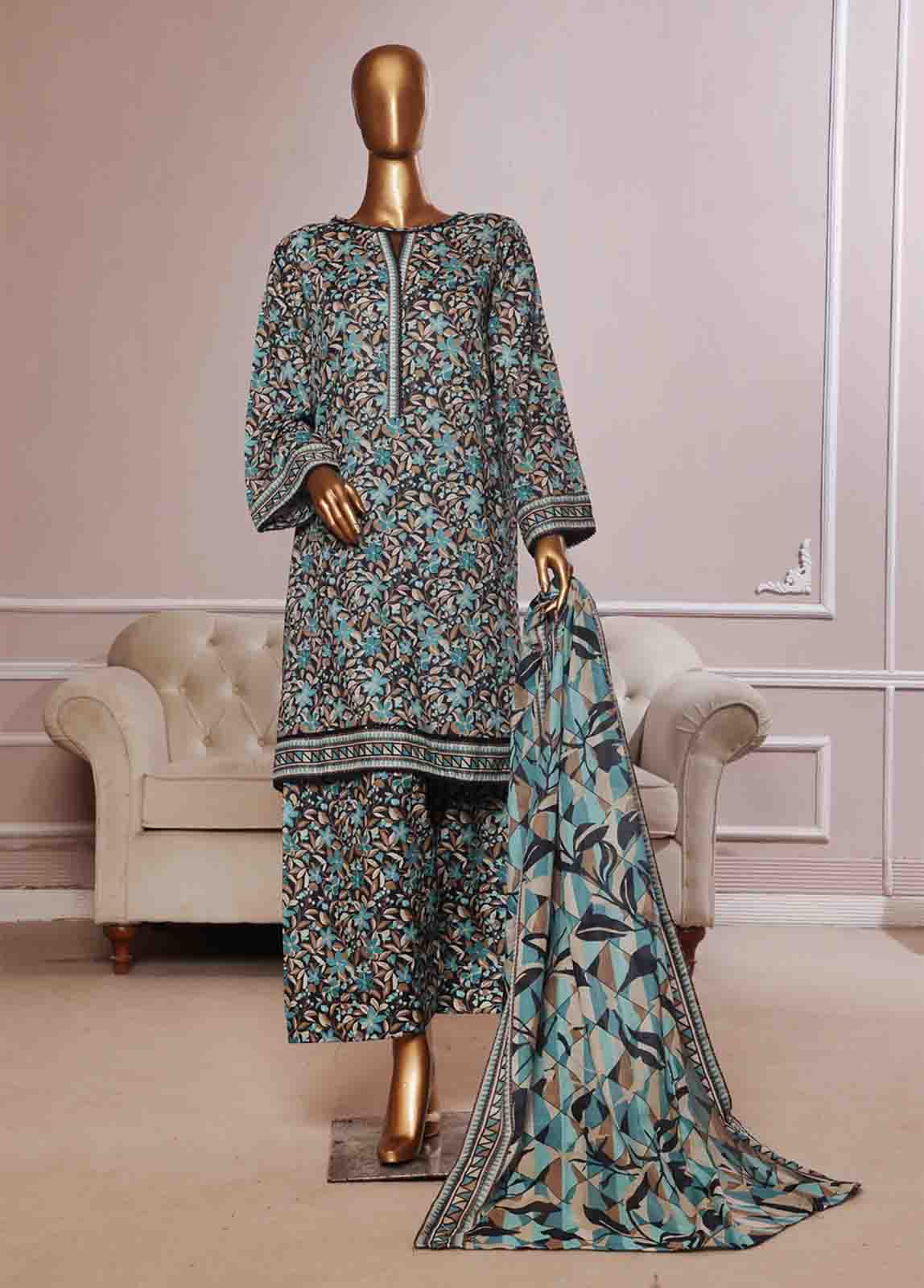 Bin Saeed Fabric - NSM-087- 3 Piece Printed Farshi Shalwar Suit