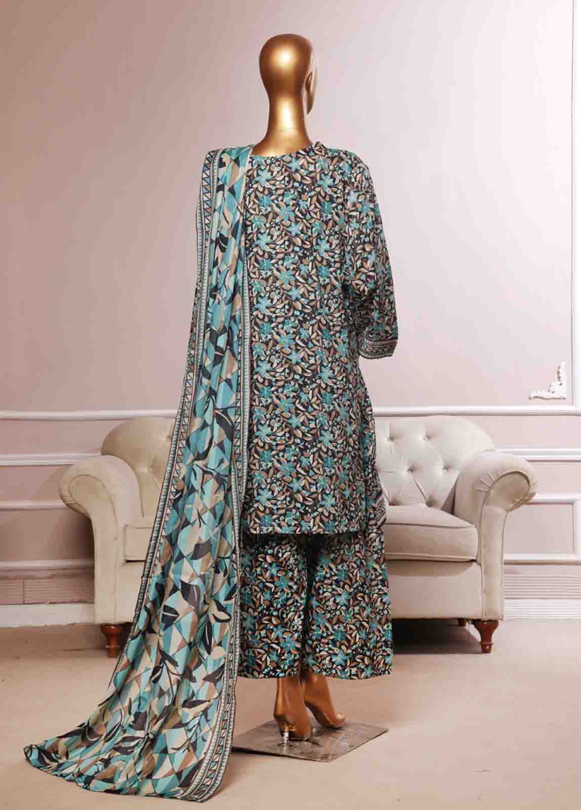 Bin Saeed Fabric - NSM-087- 3 Piece Printed Farshi Shalwar Suit