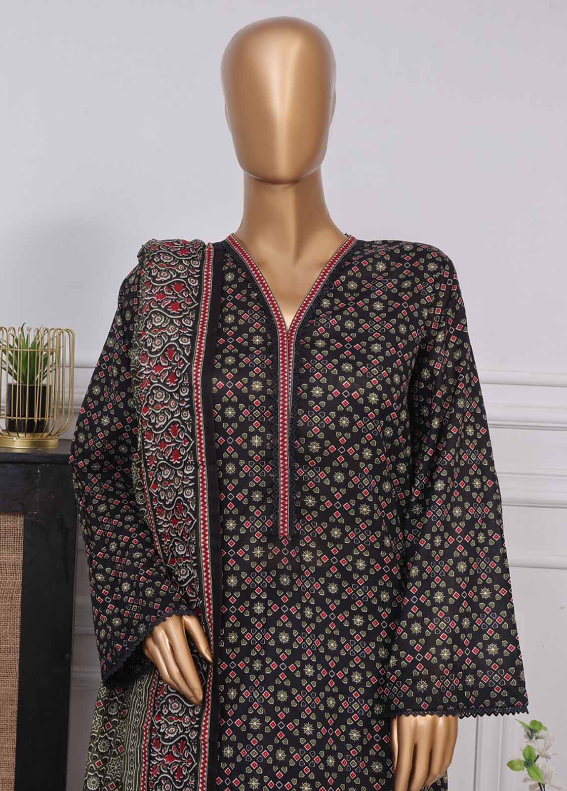 Bin Saeed Fabric - NSM-089- 3 Piece Printed Farshi Shalwar Suit