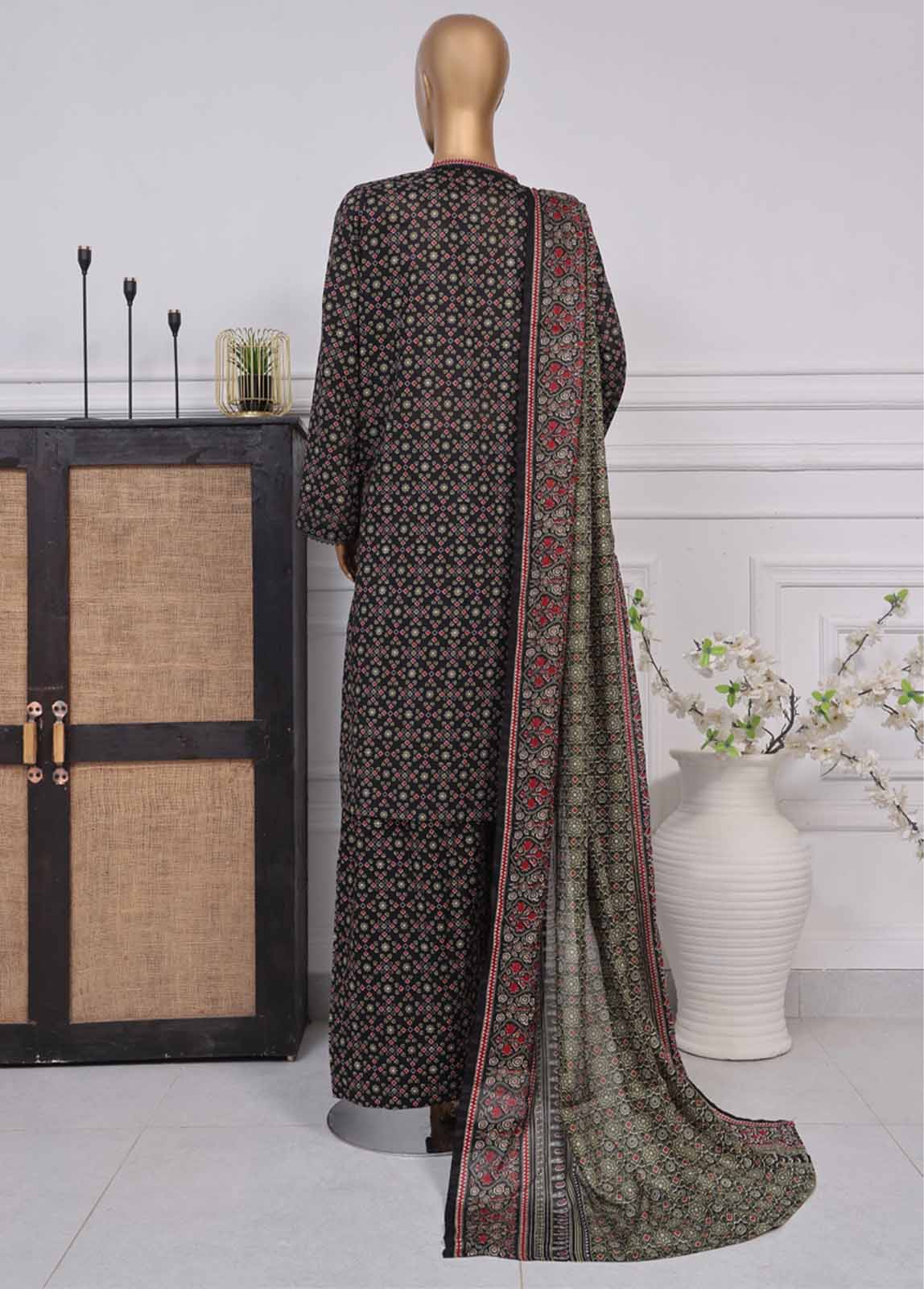 Bin Saeed Fabric - NSM-089- 3 Piece Printed Farshi Shalwar Suit