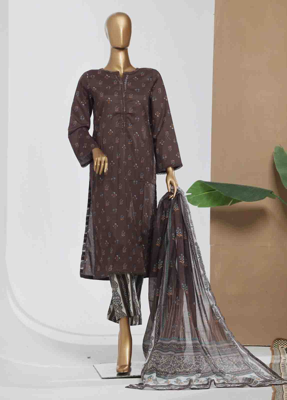Bin Saeed Fabric - NSM-090- 3 Piece Printed Stitched Suit