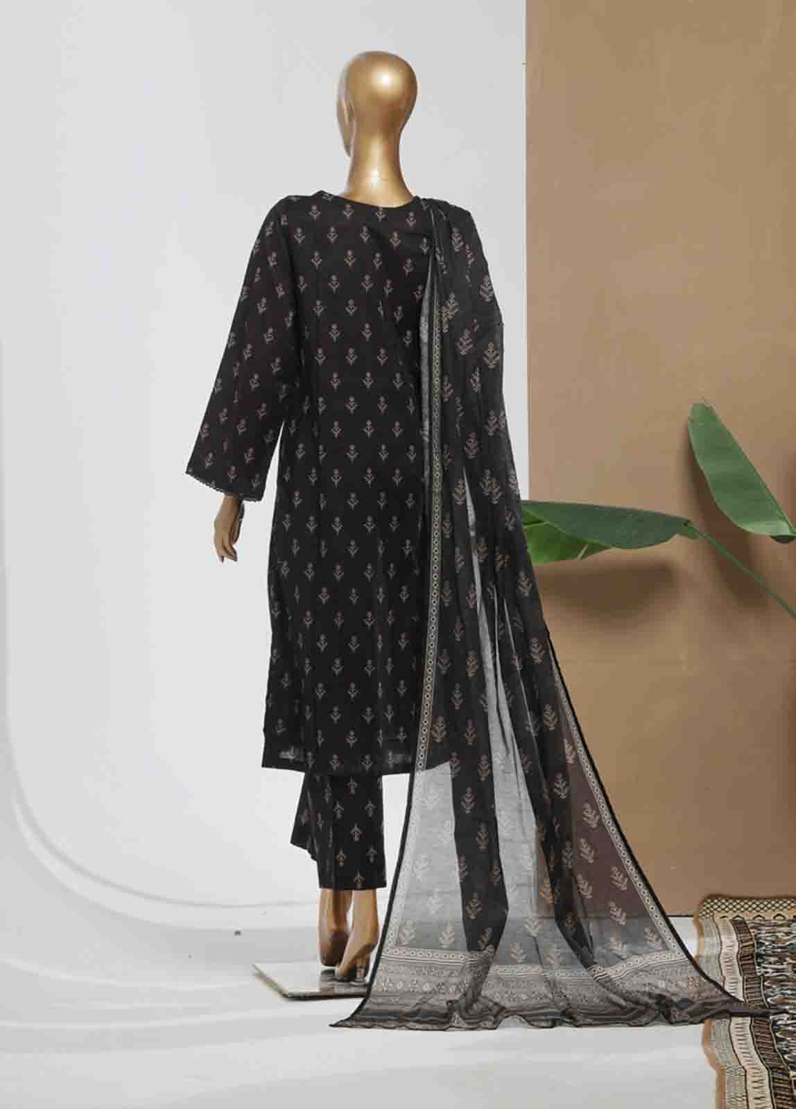 Bin Saeed Fabric - NSM-091- 3 Piece Printed Stitched Suit