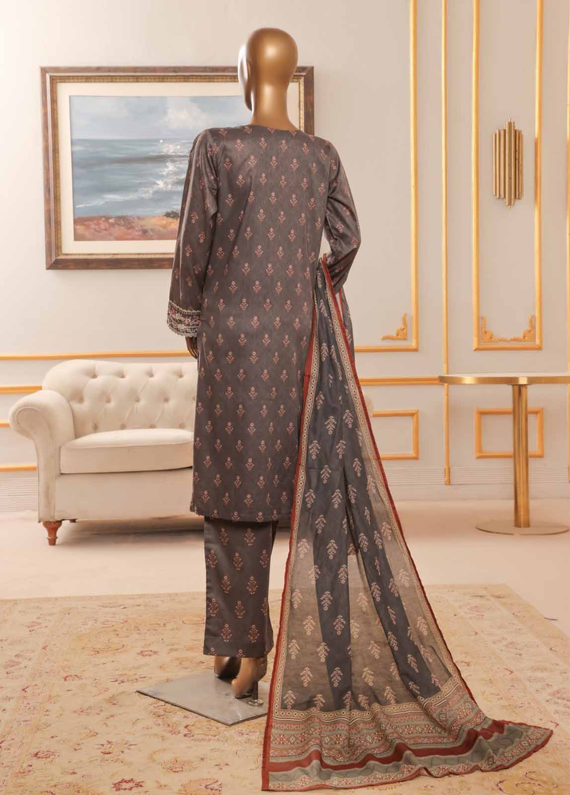 Bin Saeed Fabric - NSM-092-EMB R-64-3 Piece Chikankari Stitched Suit