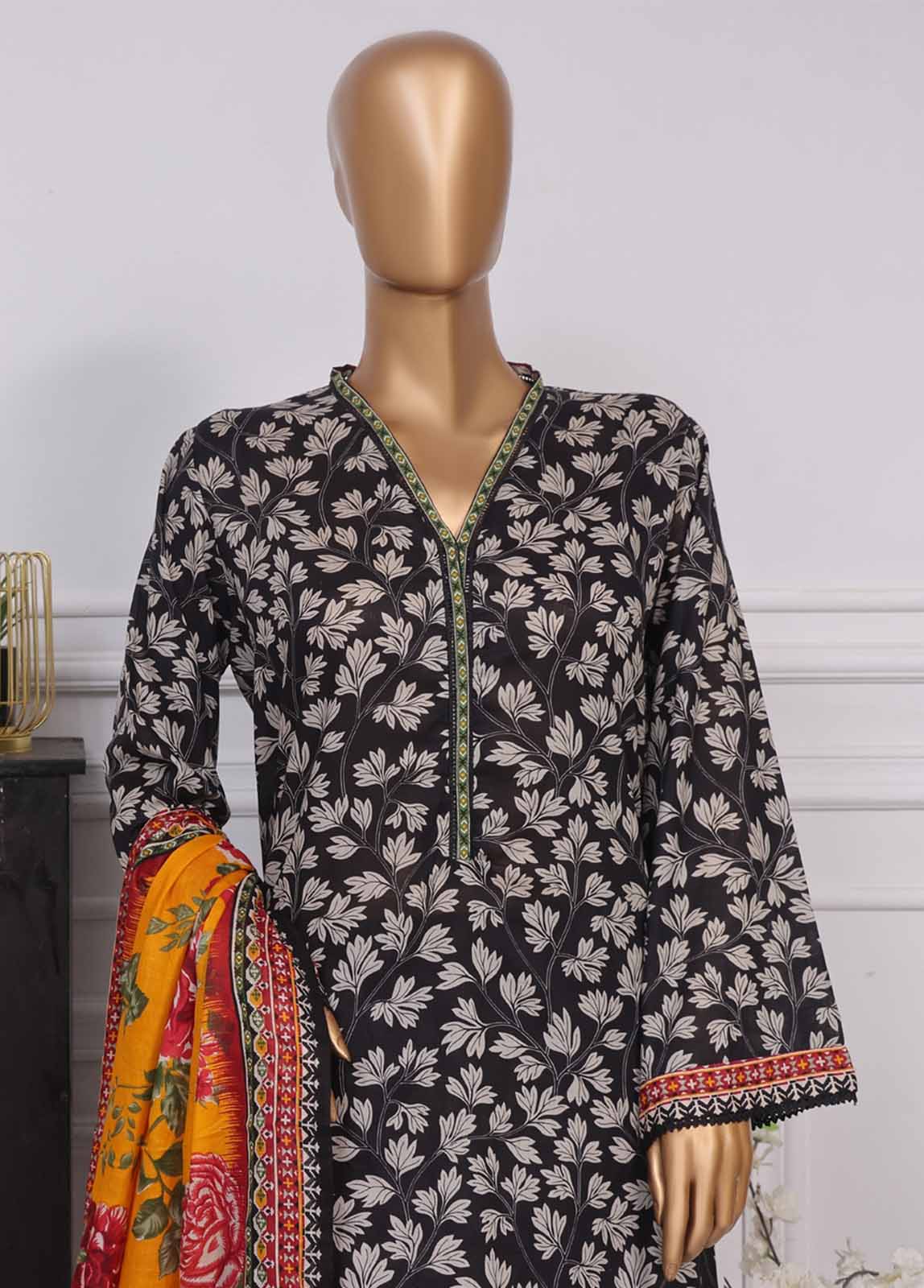 Bin Saeed Fabric - NSM-093- 3 Piece Printed Farshi Shalwar Suit